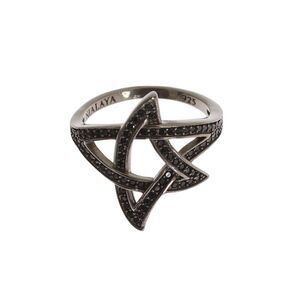Nialaya Black CZ Rhodium 925 Silver Womens Ring